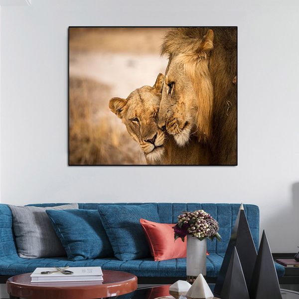 Dipinto su tela Africa selvaggia Leone Figlio Animale Paesaggio scandinavo Poster e stampe Cuadros Immagine da parete per soggiorno