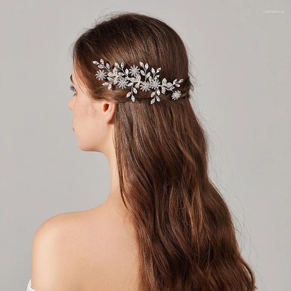 Grampos de cabelo pente de casamento acessórios de peça de noiva cor prata strass mulheres meninas headpiece jóias