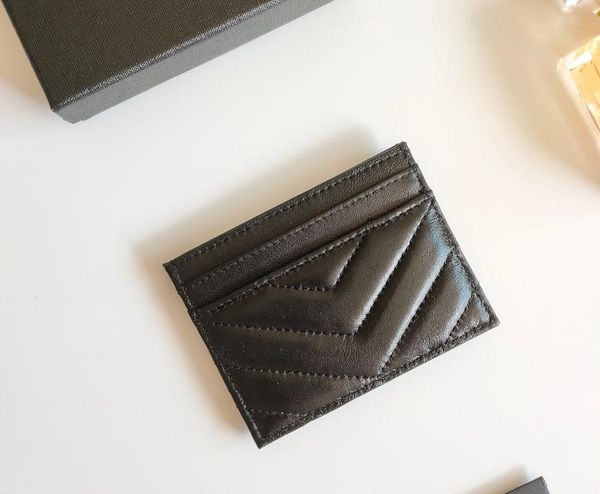 Titular de cartas de visita de moda de luxo Caviar Mini carteira colorida de couro genuíno de couro de luxo de luxo da caixa preta 02