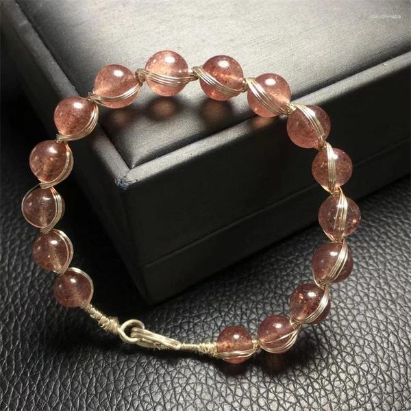 Braccialetti a maglie Quarzo fragola naturale Filo di rame avvolto Bracciale Moda Guarigione Personalizzato Gemma Gioielli Amanti Regalo 1 pz 7,8 mm