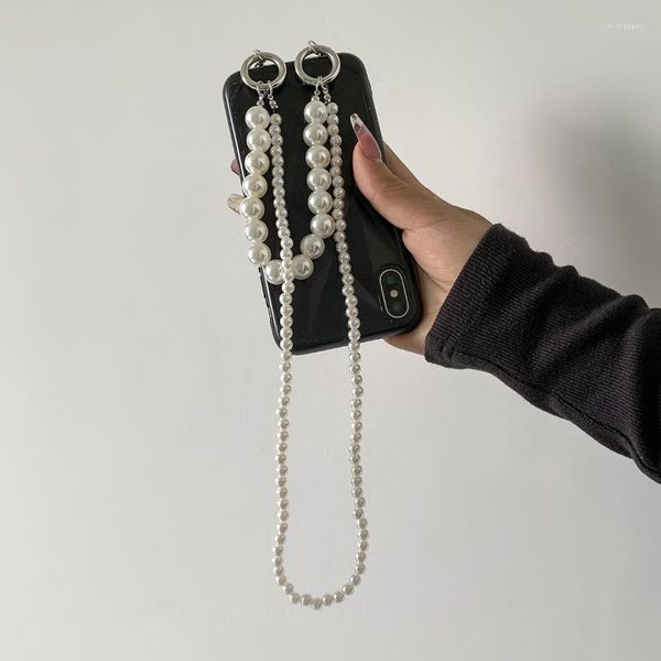 Клайфуины Creative Simple Double -Layer Handmade Pearl Mobile Phone Chain Pendant Women Fashion DewelryCychains FORB22