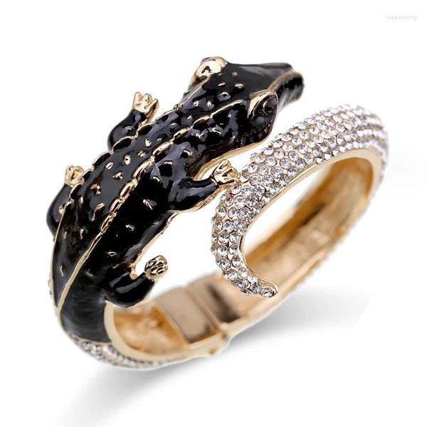 Armreif Donia Jewelry Europäisches und amerikanisches modisches Emaille-Krokodil-Titanstahl-Mikro-Intarsien-Zirkon-offenes Luxus-Armband