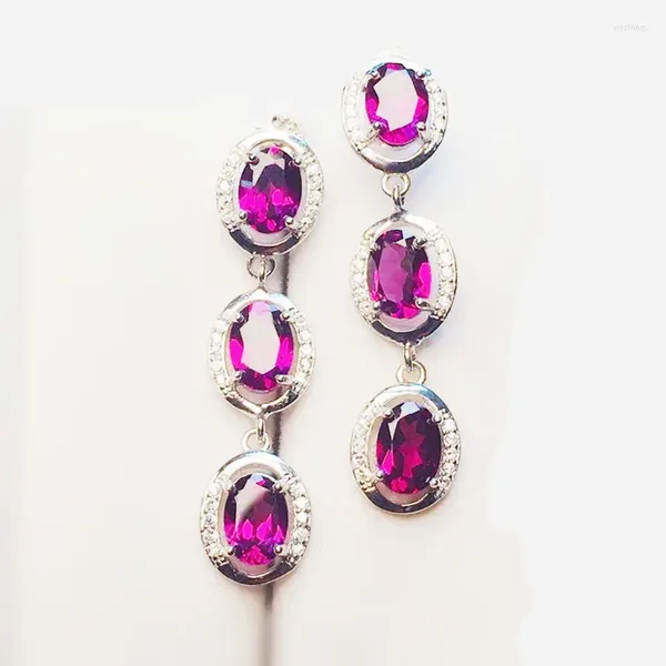 Dangle Küpeler Doğal Gerçek Kırmızı Garnet veya Ametist Damla Küpe Uzun Stil 925 Sterling Gümüş 5 7mm 1Ct 6pcs Taş İnce Takı X231080