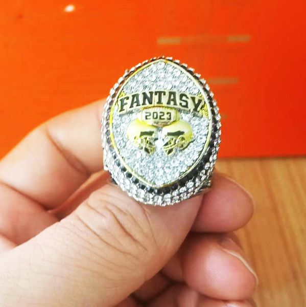 Drop 2023 Fantasy Football Championship Ring com suporte chega novo tamanho completo 8-14