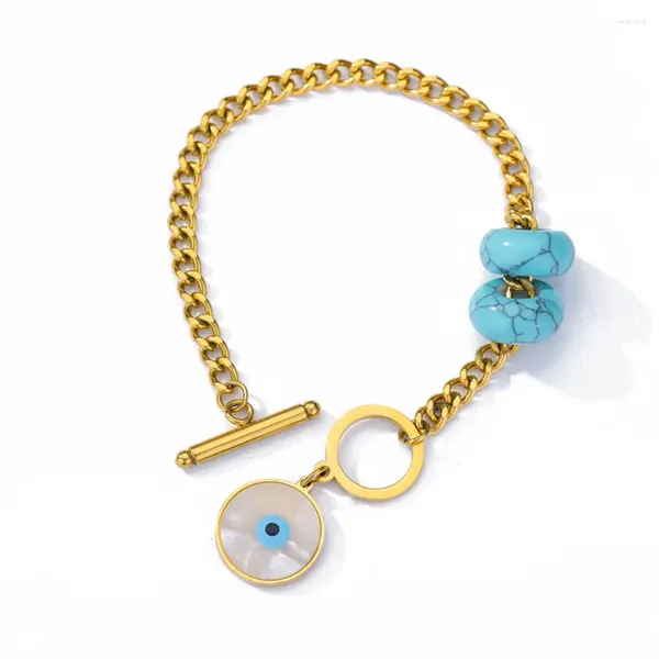 Link pulseiras 316l aço inoxidável demônio olho pulseira para mulheres contas de pedra azul olhos meninas jóias de natal presentes gota