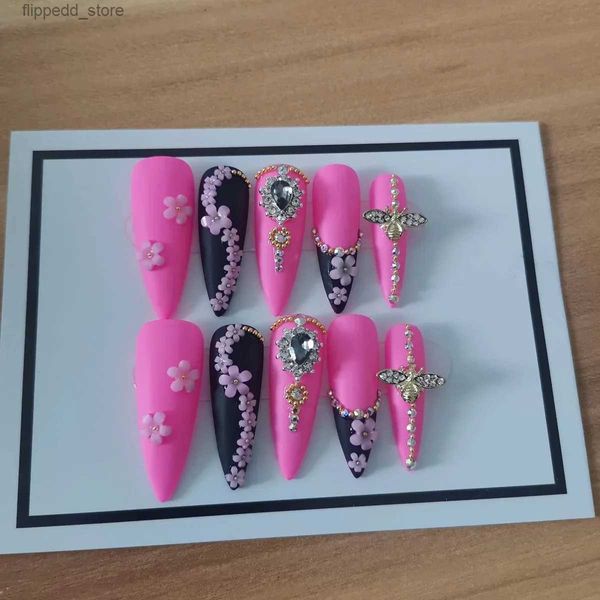 Manual de unhas falsas usando pontas de unhas (personalizadas por imagem) Kit de pontas quadradas de caixão extra longo XXL 10 unidades / caixa feita à mão em pontas de unhas falsas Q231114