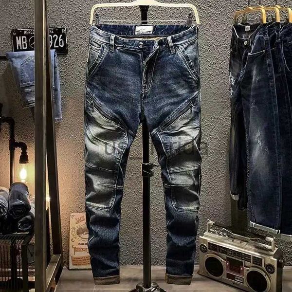 Jeans da uomo Nuovo Autunno Inverno Elegante Cargo dritto Abiti firmati vintage Denim Lungo coreano Moda Uomo Moto Pantaloni elasticizzati da lavoro J231111
