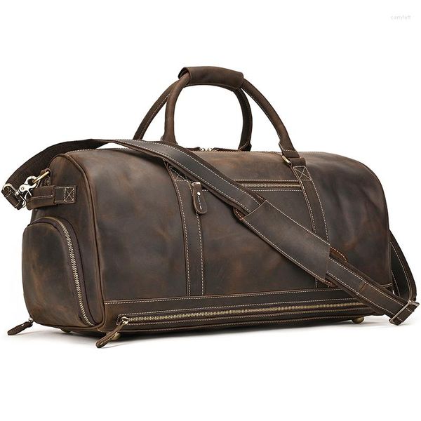 Duffel Bags Bolsa de viagem masculina Bola de viagem de luxo de couro de luxo Carry On Bolsa com Macho de compartimento de sapatos