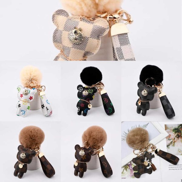 Schlüsselanhänger Lanyards Niedliche Mode Teddybär Designer Schlüsselanhänger Ring Geschenke Frauen PU Leder Auto Schnallen Taschenanhänger Zubehör