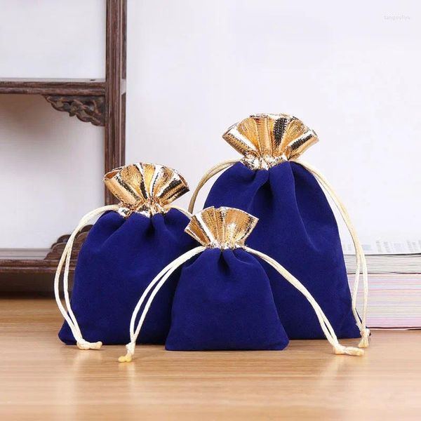 Sacos de compras 5 pcs veludo bolsa cordão presente doces vintage ouro cor guarnição para casamento festa de natal jóias embalagem