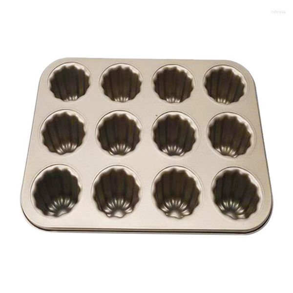 Ferramentas de panificação (5 em uma dúzia) Canele Bolo Pan de 12 Cavidades de 12 cavidades Cannele Muffin Bakeware Cupcake para assado no forno (Champagne Gold)