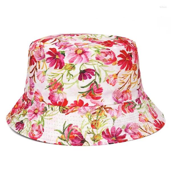 Berets Algodão Flor Impressão Balde Chapéu Moda Joker Outdoor Travel Sun Cap para Homens e Mulheres 165