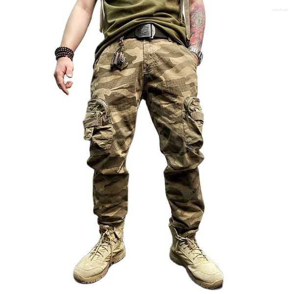 Calças masculinas clássico regular magro corredores militar exército tático carga homens casuais harem calças streetwear camuflagem roupas