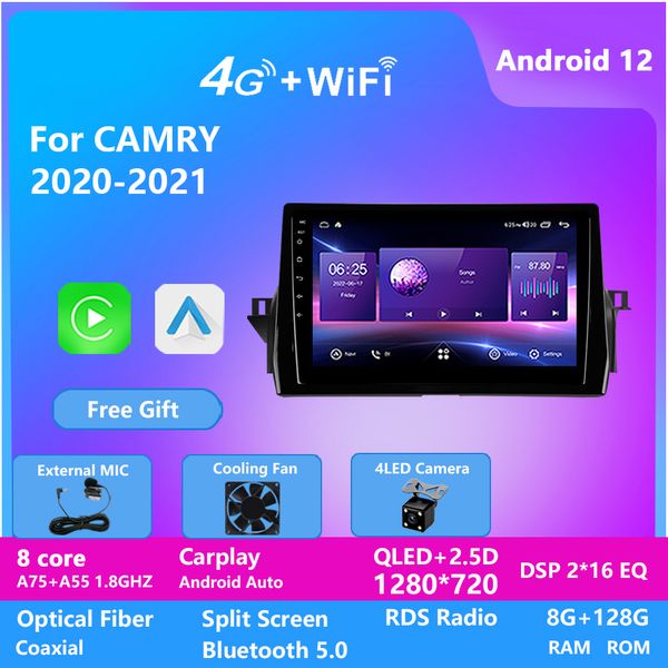 Android 12 Araba Radyo Videosu 2.5D Dokunmatik Ekran GPS Navigasyon DVD Radyo Ses Toyota Camry 2020-2021 için Multimedya Player
