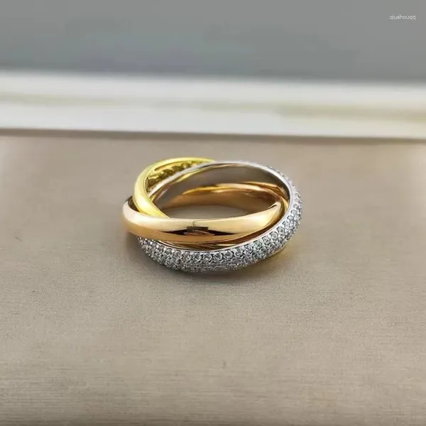 Anéis de cluster 925 prata dourada edição ampla três cores de anel europeu e americano tendência neutra marca de moda presente de jóias