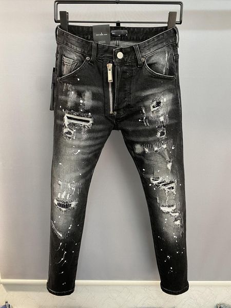 TR APSTAR Männer DSQ COOLGUY JEANS Klassische Mode schwarze Jeans Hip Hop Rock Moto zerrissene Jeans Distressed Skinny Denim Biker DSQ Jeans