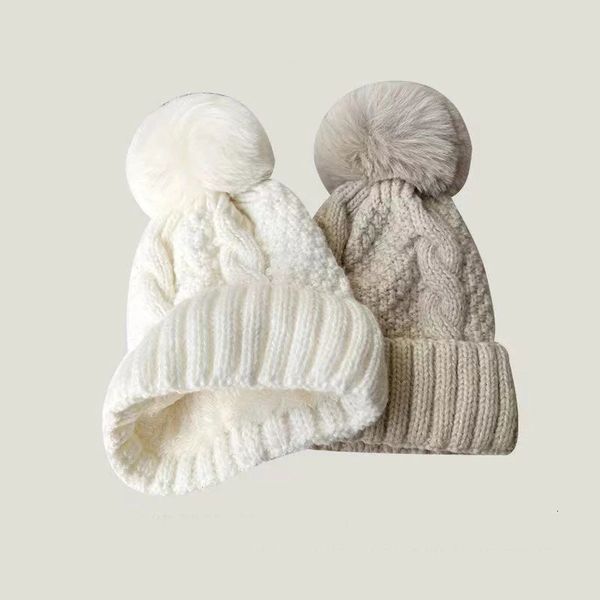 BeanieSkull Caps Winter Twist Strickmütze für Frauen Fell Pompon Dicke Plüschmütze Beanie Einfarbig Damen Warme Ski Schnee Skullies Beanies 231113