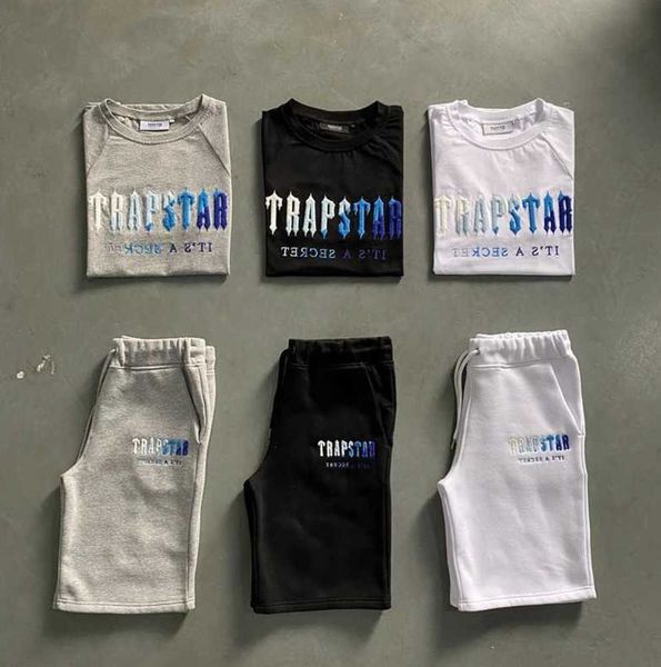 Trapstar de armadilhas para masculino conjunto de camiseta letra bordada tracksuit curto shorts de luvas de luvas