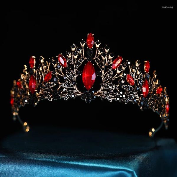 Haarspangen, Barock, klassische Krone, Hochzeit, Brautaccessoires, Tiaras für Frauen und Mädchen, Schmuck, Kristall, Vintage, Rot, Schwarz