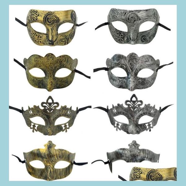 Maschere per feste Masquerade Vintage Uomini antichi Annunci veneziani Maschera di carnevale di Halloween Oro antico Siery Vari stili Drop Delivery Home Ga Dhfxl