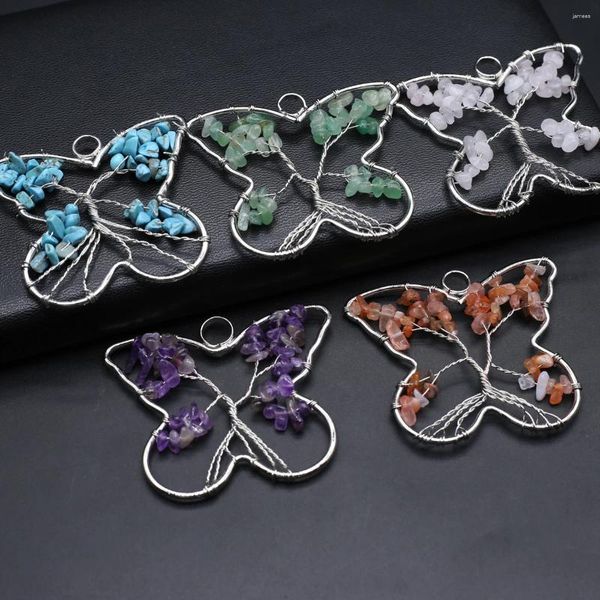 Anhänger Halsketten 1PC Zufällige Farbe Schmetterling Eingewickelt Natürliche Unregelmäßige Fragmentierte Edelstein DIY Machen Ohrringe Schmuck Zubehör Geschenk