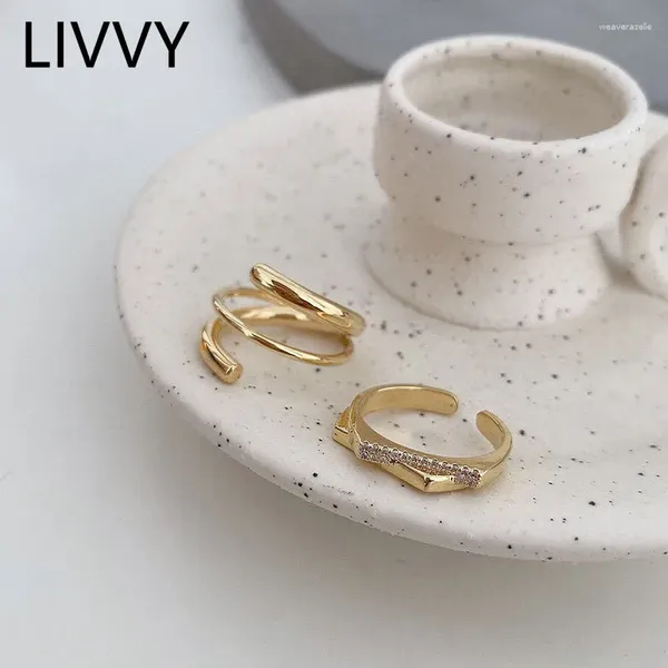 Clusterringe LIVVY Goldfarbe für Frauen 3 Linien Vintage Hochzeit Trendiger Schmuck Großer verstellbarer antiker Trend