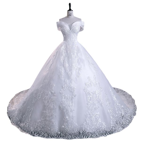 Mangas de tampa do ombro de miçangas de cristal vestidos de noiva mulheres bordas de bordados de bordado de plus size vestido de noiva wx0298
