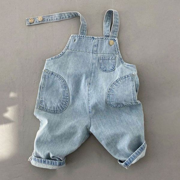 Overalls Korean Fashion Infant Baby Jeans Kleinkind Junge Mädchen Baumwolle Denim Hosen Hosenträgerhose Kinder Taschen Overall 230414