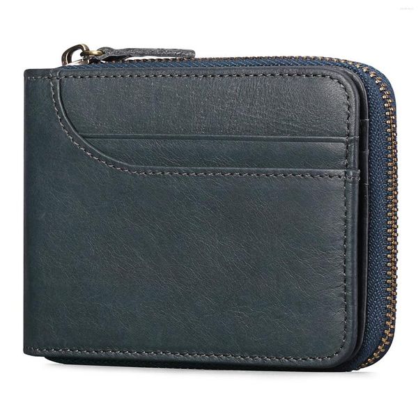 Carteiras masculinas curtas carteira de couro macio genuíno masculino multi posição de cartão bolsa com zíper de negócios