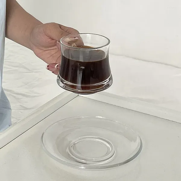 Bicchieri da vino Tazza riutilizzabile con piattino Tazze di vetro di lusso per caffè Buoni articoli da tè Bicchieri Tazza da caffè espresso Set da tè Bar termico ghiacciato freddo
