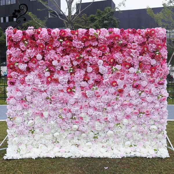 Party Dekoration Koko Blume Luxus 5D Rosa und Weiß Farbverlauf Künstliche Rose Stoff Wand Hochzeit Hintergrund Geburtstagszubehör