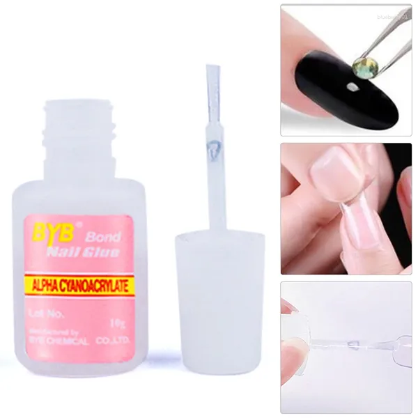 Gel per unghie 10g Colla con pennello applicatore per unghie finte Strumento per punte finte ad asciugatura rapida per manicure forte e trasparente