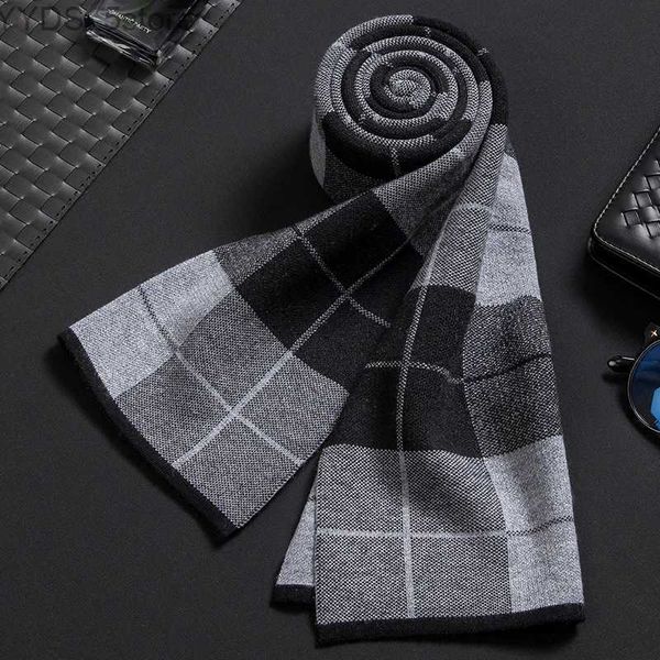 Lenços de inverno cachecol masculino quente pescoço cachecóis clássico designer de negócios lenço de malha shls marca luxo xadrez foulard hommes 180x30cm yq231114