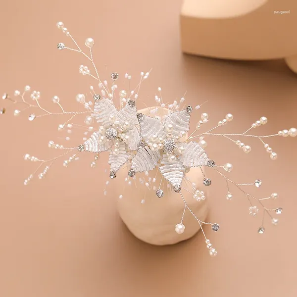 Fermagli per capelli Stile moda coreana Bellissimi accessori di perle Temperamento elegante Fiore Strass Forcina Sposa damigella d'onore Tiara