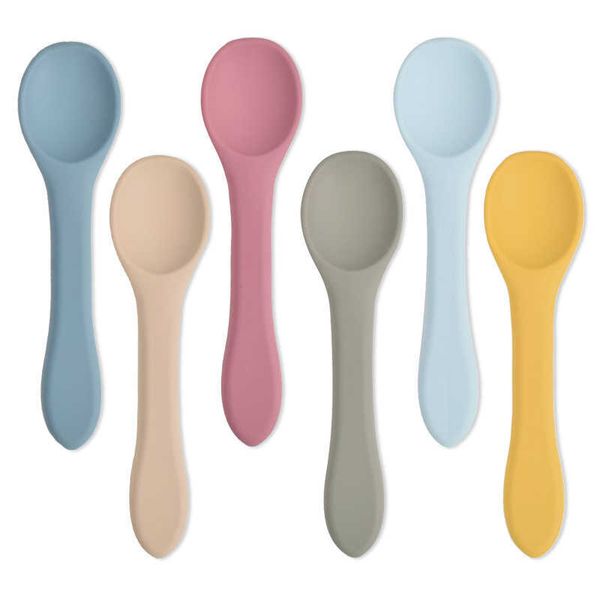 Tazze Piatti Utensili 28Cucchiaio in silicone per bambini color caramella Utensili per bambini Piatti gratuiti per alimenti Set per l'alimentazione Facile da sciacquare Stoviglie per l'apprendimento dei bambini AA230413