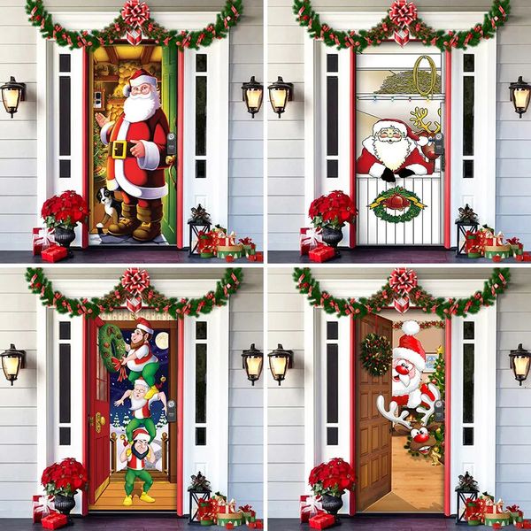 Decorazioni natalizie Decorazione di buon Natale Tenda per porta Cartone animato Babbo Natale Pupazzo di neve Renna Casa Natale Ornamento da appendere Ingresso per festa da sogno Navidad 231113