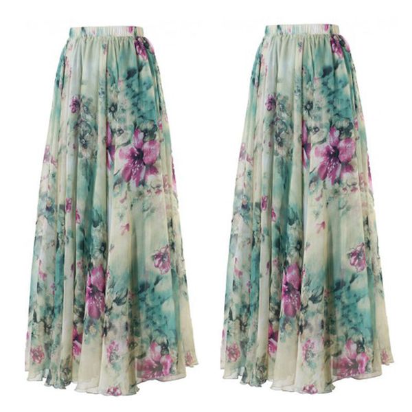 Saias Presente Boho Mulheres Floral Jersey Gypsy Long Maxi Skirt Full Summer Beach Salt Salia Holida de falha Salia de moda 230414