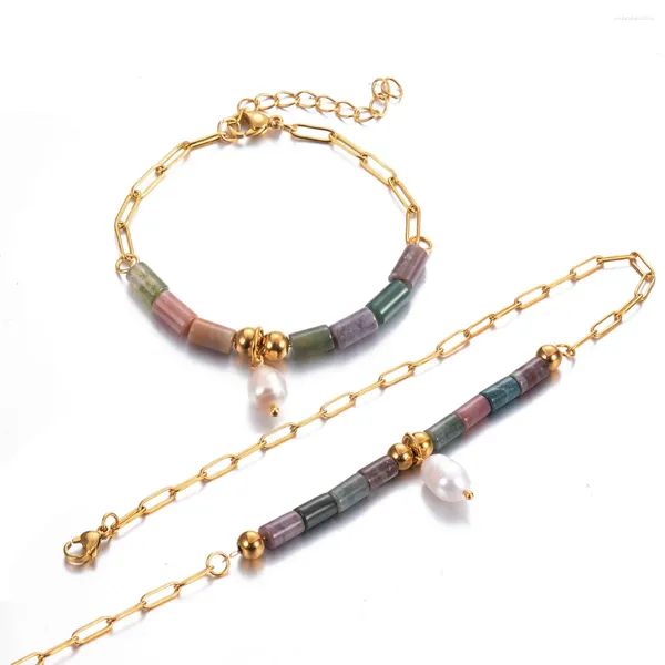 Collane con ciondolo Collana con perline multicolori con tubo in pietra naturale Bracciale per donna Set di gioielli Perla Regalo fatto a mano alla moda