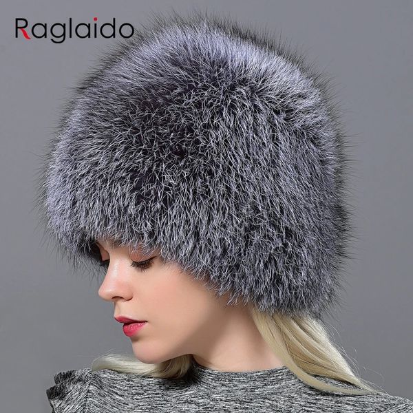 Beanieskull Caps Doğal Kış Kürk Şapkaları Kadınlar Gerçek Gümüş Örgü Beanie Hat Balaclava Lady Winter Snow Cap Lüks Marka Caps Gorro Masküli 231113