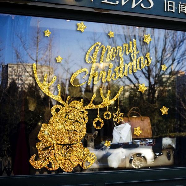 Adesivi murali Decorazioni Soggiorno Natale Anno Finestra Porta in vetro Orso Decalcomanie Poster autoadesivo in PVC rimovibile