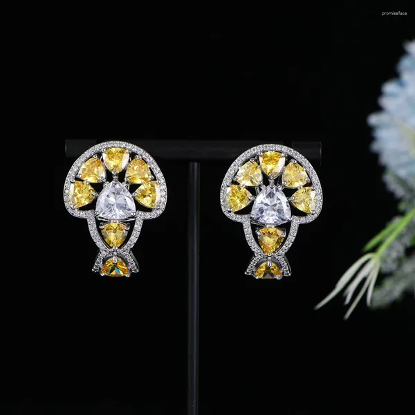 Orecchini a bottone di lusso adorabile scintillante cuore fungo orecchino per le donne da sposa zircone cubico Dubai gioielli di fascia alta A0212