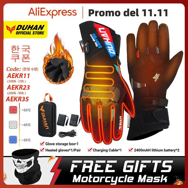 Fünf-Finger-Handschuhe DUHAN Motorrad-Heizhandschuhe Batteriebetriebene Moto Guantes Winter wasserdichte Reithandschuhe Outdoor Warm halten Guantes Para Moto 231113