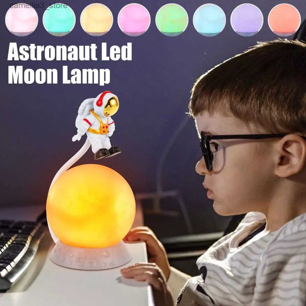 Luzes da noite 3D Astronauta Lua Lâmpada LED Spaceman Cabeceira Night Light USB Recarregável Spaceman Table Lamp Eye-Care Desk Lamp Creative Moon Q231114