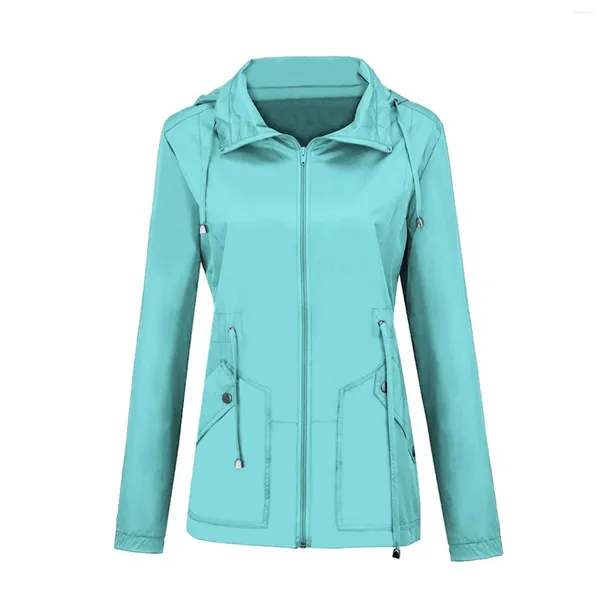 Coletes femininos cor sólida com capuz capa de chuva blusão moda casual emagrecimento cintura zip up jaquetas com bolsos cordão outerwear