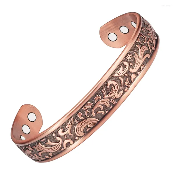 Bangle Wollet 7,5 polegadas antigo cobre pulseiras magnéticas para homens mulheres pulseira larga presente dos namorados ele ajustável