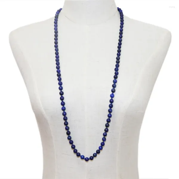 Ketten Einfache blaue Perlen Lange Halskette Natürlicher Lapislazuli Stein Modeschmuck Für Frauen Kette Femme Aussage Halsketten 36