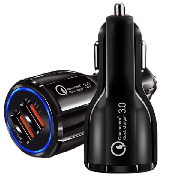 Caricabatteria per auto con ricarica rapida rapida 30W 3.1A QC3.0 Adattatore di alimentazione automatica Caricabatterie per auto Dual USB per iPhone 15 14 12 13 Samsung S10 S22 S23 S24 HTC GPS per PC