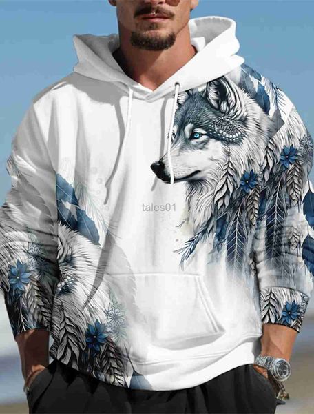 Herren Hoodies Sweatshirts Wolf Graphic Herren 3D-Druck Pullover Streetwear Hoodies Dunkelgrün Langarm Kapuzendruck Frühling Herbst Designer 2023 zln231114