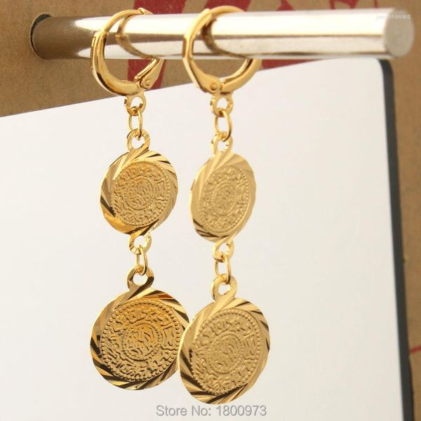 Brincos Dangle Adixyn Gold Coin Money Brincho Color Islam Jewelry Anniversary Gift Mulheres árabes Meninas atacado