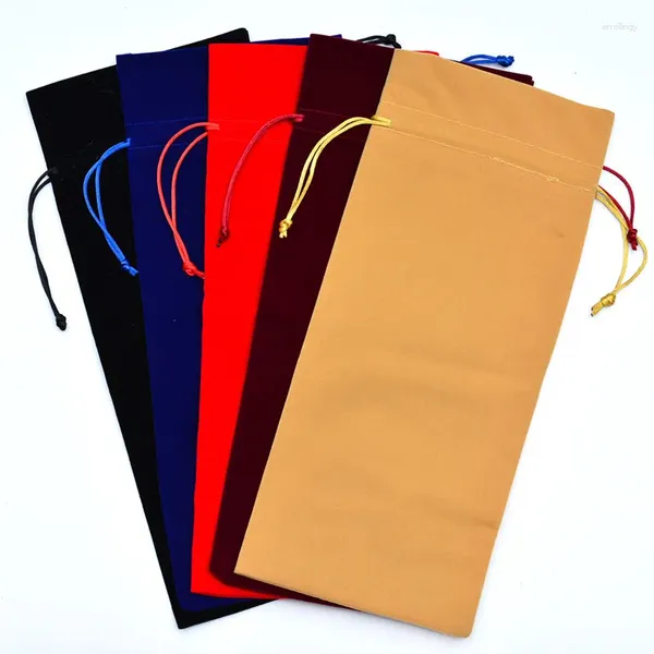 Bolsas de jóias 175 pçs/lote 16x38cm tamanho grande azul veludo garrafa de vinho sacos com cordão saco de embalagem de presente atacado